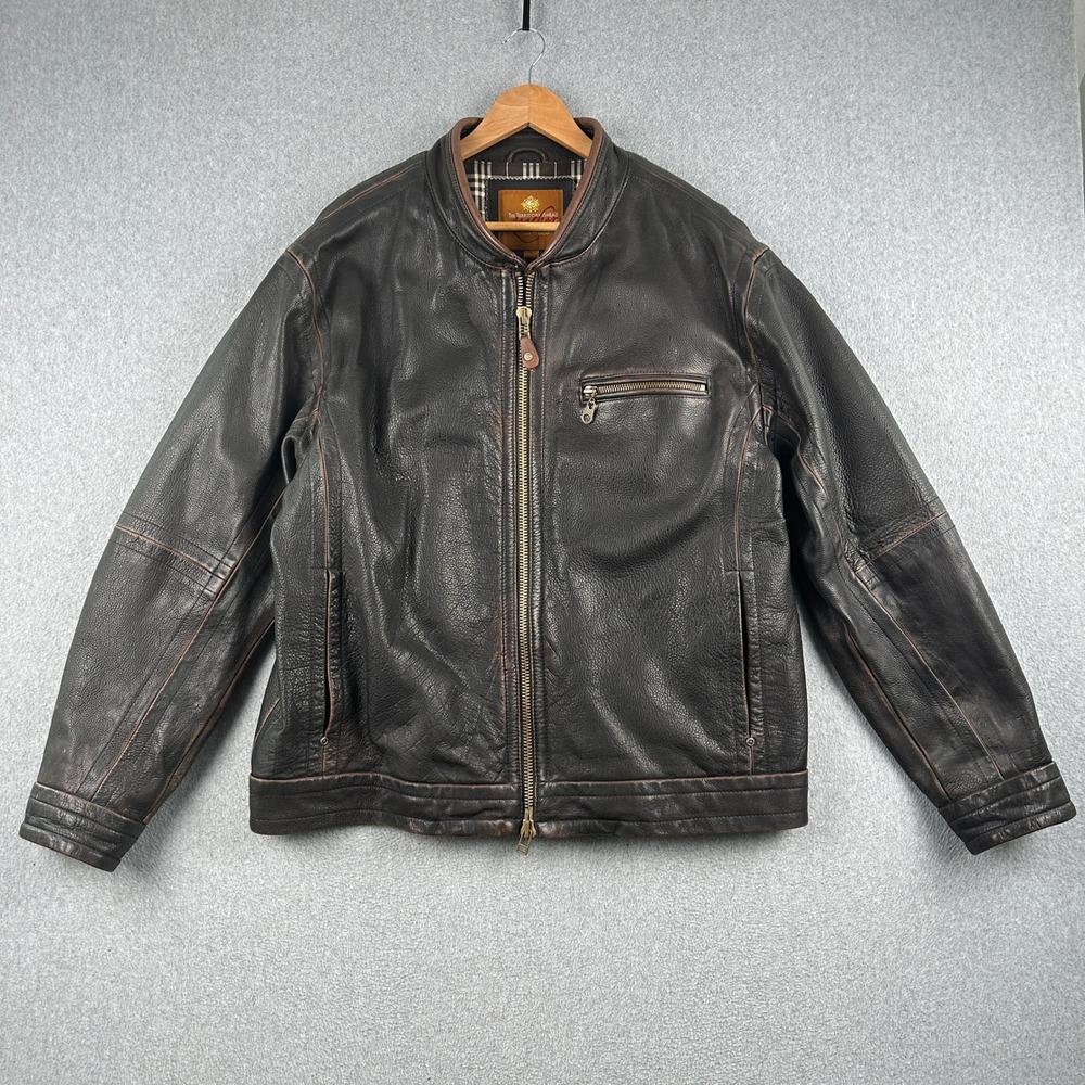 The Territory Ahead Jacket Mens XL 120176 Brown Genuine Leather Bomber Plaid